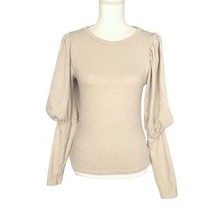 Zara Balloon Sleeve Crew Neck Tan Lightweight Sweater Size S